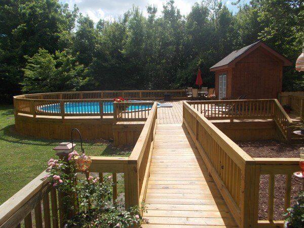 Above-Ground Swimming Pool with A Bridge