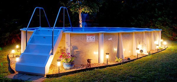 Above-Ground Pool with Fancy Lighting